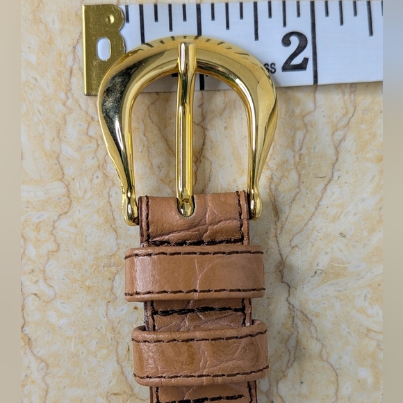 Vintage Lemie Genuine Leather Tan Embossed Gator Italian Belt Gold Tone Buckle